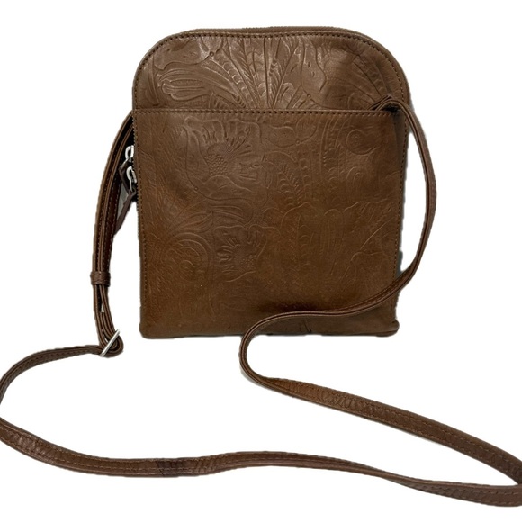 Margot Embossed Brown Leather Crossbody Bag